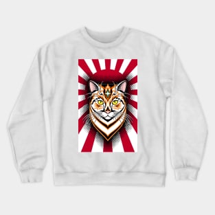 Head Cat on background of the rising sun. Crewneck Sweatshirt